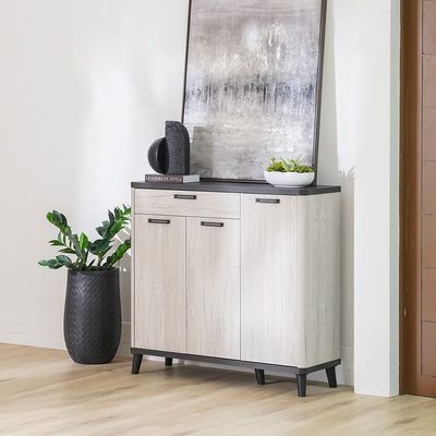 Kirwin 3 Doors And 1 Drawer Shoe Cabinet   -  Grey  Oak / Black