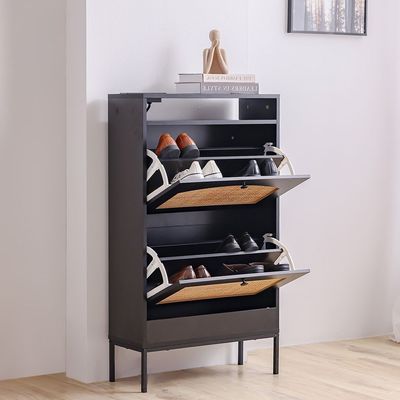 Berta Shoe Cabinet w/ USB port & 3 Pin Plug Socket  18 pairs  - Black/Walnut
