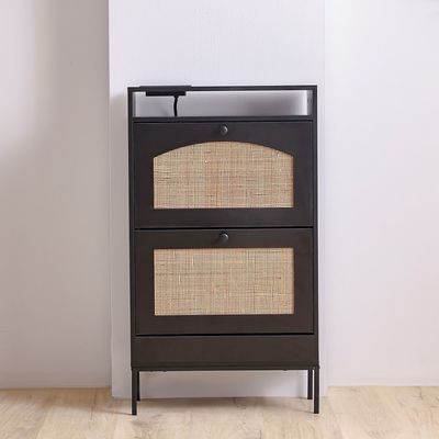 Berta Shoe Cabinet w/ USB port & 3 Pin Plug Socket  18 pairs  - Black/Walnut