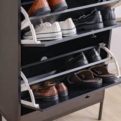 Berta Shoe Cabinet w/ USB port & 3 Pin Plug Socket  18 pairs  - Black/Walnut