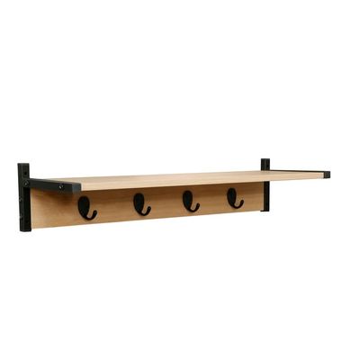 Riyan  Wall Shelf W/ Hooks - Walnut/Black