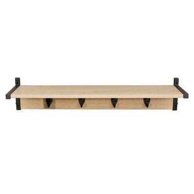 Riyan  Wall Shelf W/ Hooks - Walnut/Black