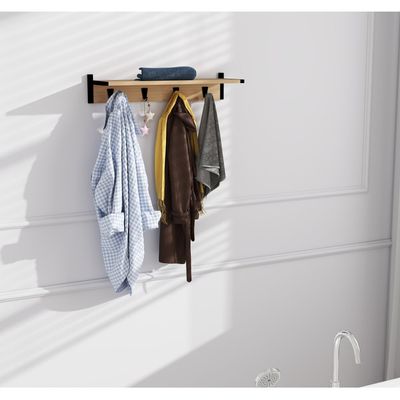 Riyan  Wall Shelf W/ Hooks - Walnut/Black