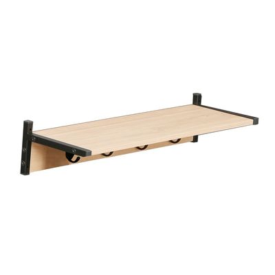 Riyan  Wall Shelf W/ Hooks - Walnut/Black