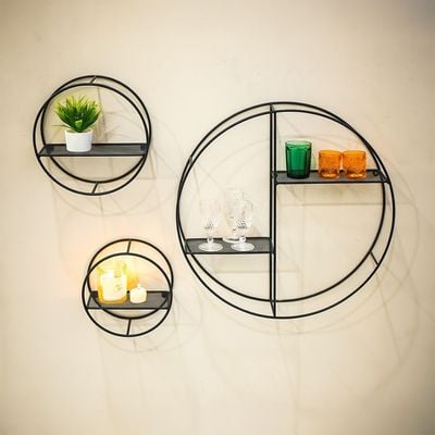 Lexy Set Of 3 Circle Shape Wall Shelf - Grey