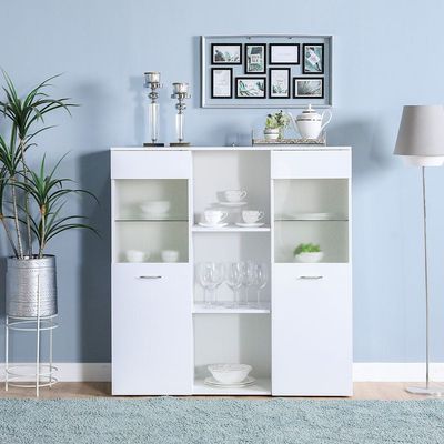 Oklahoma Sideboard Cabinet with LED Light - White - With 2-Year Warranty