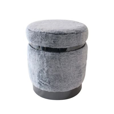 Donny Fur Pouf - Grey - 35x35x42 cm - With 2-Year Warranty