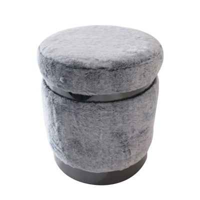 Donny Fur Pouf - Grey - 35x35x42 cm - With 2-Year Warranty