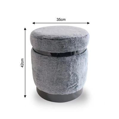 Donny Fur Pouf - Grey - 35x35x42 cm - With 2-Year Warranty