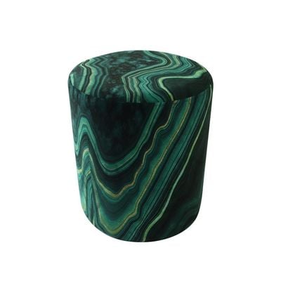 Maecy Velvet Pouf - Green Marble - With 2-Year Warranty