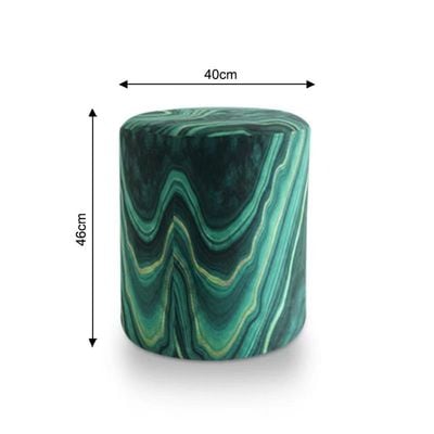 Maecy Velvet Pouf - Green Marble - With 2-Year Warranty