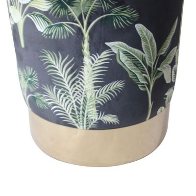 Jela Printed Velvet Pouf - Botanical Pattern/Gold - With 2-Year Warranty