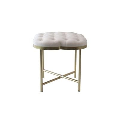 Elvira Flower Button Stool - White/Gold - 45x45x45 cm - With 2-Year Warranty