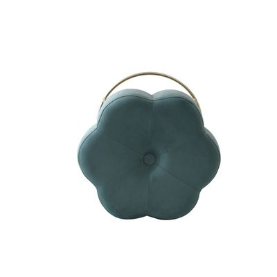 Amor Velvet Flower Stool - Green/Golden - 46x46x42 cm - With 2-Year Warranty