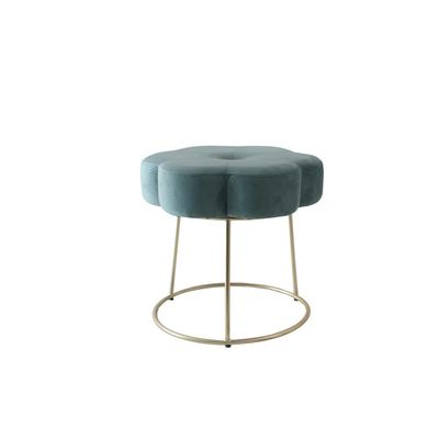 Amor Velvet Flower Stool - Green/Golden - 46x46x42 cm - With 2-Year Warranty