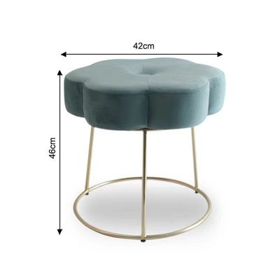 Amor Velvet Flower Stool - Green/Golden - 46x46x42 cm - With 2-Year Warranty