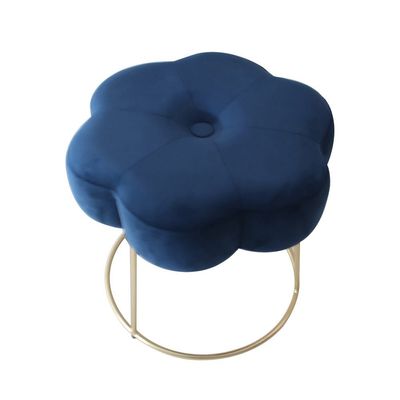 Amor Velvet Flower Stool - Royal Blue/Golden - 46x46x42 cm - With 2-Year Warranty