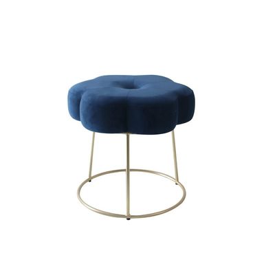 Amor Velvet Flower Stool - Royal Blue/Golden - 46x46x42 cm - With 2-Year Warranty