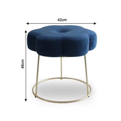 Amor Velvet Flower Stool - Royal Blue/Golden - 46x46x42 cm - With 2-Year Warranty