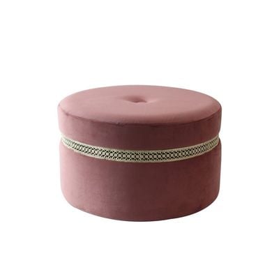 Ayyan Velvet Fabric Pouf - Rose/Golden - With 2-Year Warranty