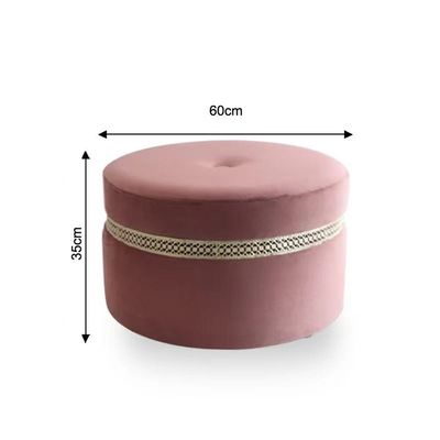 Ayyan Velvet Fabric Pouf - Rose/Golden - With 2-Year Warranty