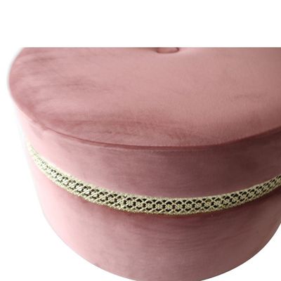 Ayyan Velvet Fabric Pouf - Rose/Golden - With 2-Year Warranty