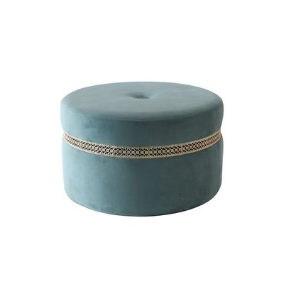 Ayyan Velvet Fabric Pouf - Green/Golden - 60x60x35 cm - With 2-Year Warranty