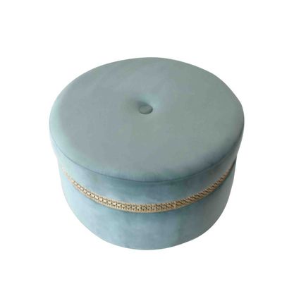 Ayyan Velvet Fabric Pouf - Green/Golden - 60x60x35 cm - With 2-Year Warranty