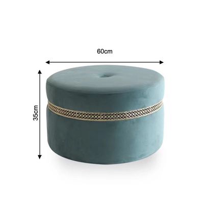 Ayyan Velvet Fabric Pouf - Green/Golden - 60x60x35 cm - With 2-Year Warranty