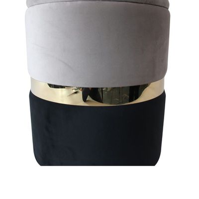 Knox Velvet Fabric Pouf with Storage - Grey/Black/Gold - 37x37x45 cm - With 2-Year Warranty