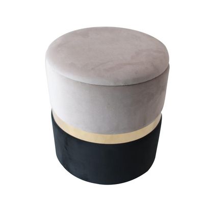 Knox Velvet Fabric Pouf with Storage - Grey/Black/Gold - 37x37x45 cm - With 2-Year Warranty