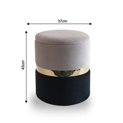 Knox Velvet Fabric Pouf with Storage - Grey/Black/Gold - 37x37x45 cm - With 2-Year Warranty