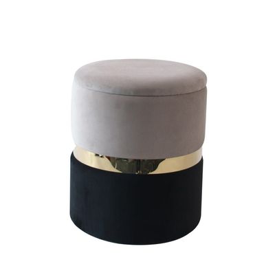 Knox Velvet Fabric Pouf with Storage - Grey/Black/Gold - 37x37x45 cm - With 2-Year Warranty