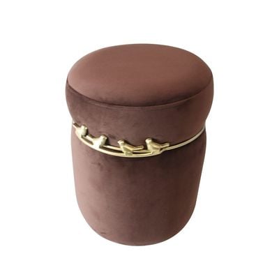 Konn Velvet Fabric Pouf - 31.5x31.5x42 - Taupe/Golden - With 2-Year Warranty