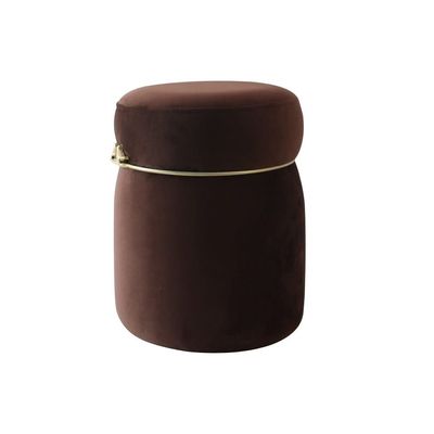 Konn Velvet Fabric Pouf - 31.5x31.5x42 - Taupe/Golden - With 2-Year Warranty