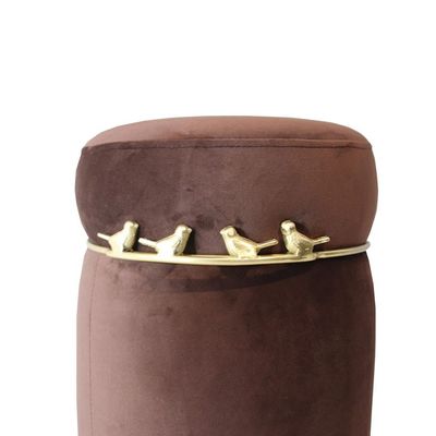 Konn Velvet Fabric Pouf - 31.5x31.5x42 - Taupe/Golden - With 2-Year Warranty