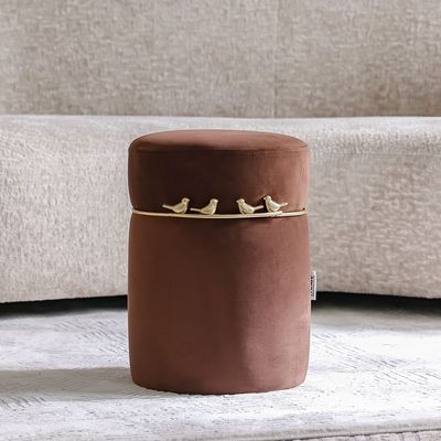 Konn Velvet Fabric Pouf - 31.5x31.5x42 - Taupe/Golden - With 2-Year Warranty