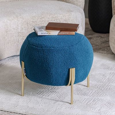 Gyo Cashmere Ball Pouf - Blue/Golden - With 2-Year Warranty