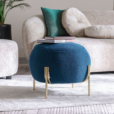 Gyo Cashmere Ball Pouf - Blue/Golden - With 2-Year Warranty