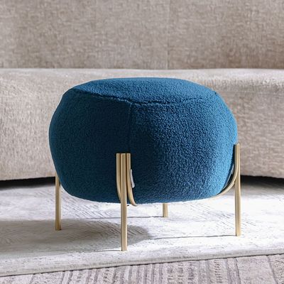 Gyo Cashmere Ball Pouf - Blue/Golden - With 2-Year Warranty