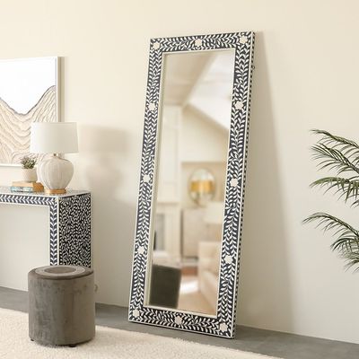Optical Solidwood Tall Mirror - Blue/Silver