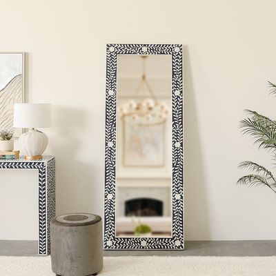 Optical Solidwood Tall Mirror - Blue/Silver
