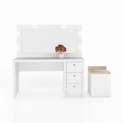 Aldrick Dressing Table With Mirror and 3 Drawers - White - With 2-Year Warranty