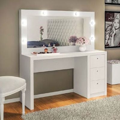 Aldrick Dressing Table With Mirror and 3 Drawers - White - With 2-Year Warranty