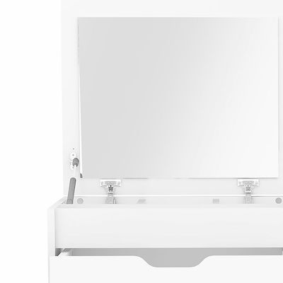 إلدون- طاولة تزيين مدمجة مع درج ومساحة تخزين في المقعد - باللون الأبيض - مع ضمان لمدة عامين