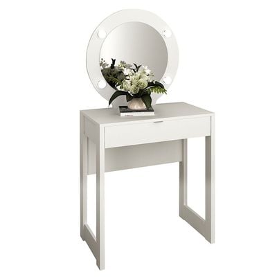 إلدون - طاولة تزيين بمرآة ودرج - أبيض - مع ضمان لمدة عامين
