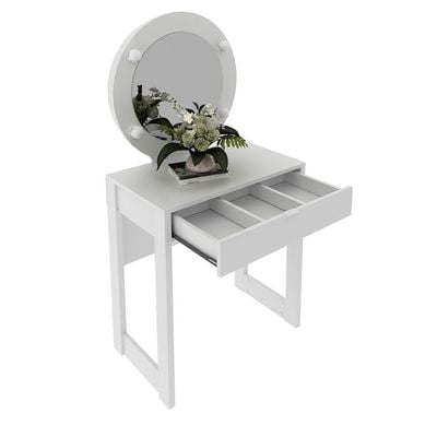 إلدون - طاولة تزيين بمرآة ودرج - أبيض - مع ضمان لمدة عامين