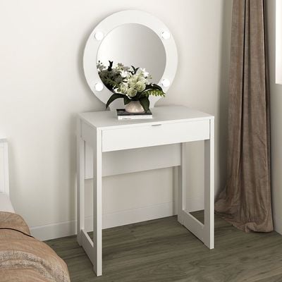 Eldon Dressing Table with Mirror & Drawer- White - With 2-Year Warranty
