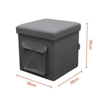 Panny Folding Storage Ottoman with Side Pockets - Grey