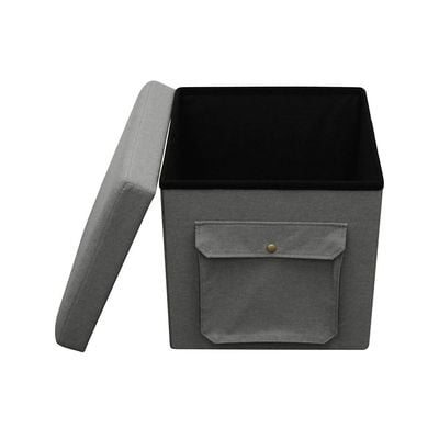 Panny Folding Storage Ottoman with Side Pockets - Grey